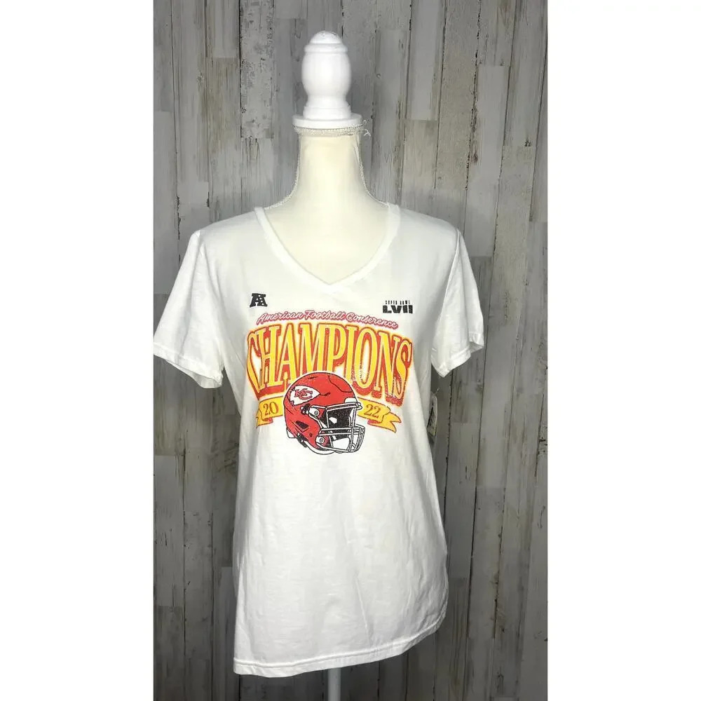 NWT Women's XL White Kansas City Chiefs Super Bowl‎ LVII AFC Champions T-Shirt